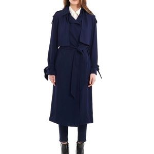 ISO MICHAEL Michael Kors Navy Blue Twill Drapey front trench coat